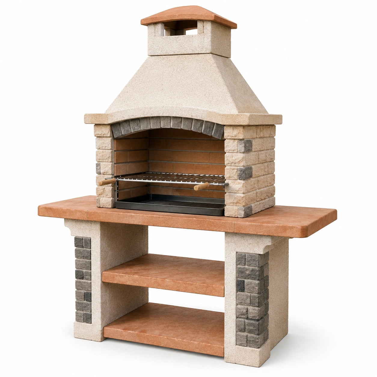 Grillkamin aus Beton mit Edelstahlrost 180x130x60 cm Beige/Braun