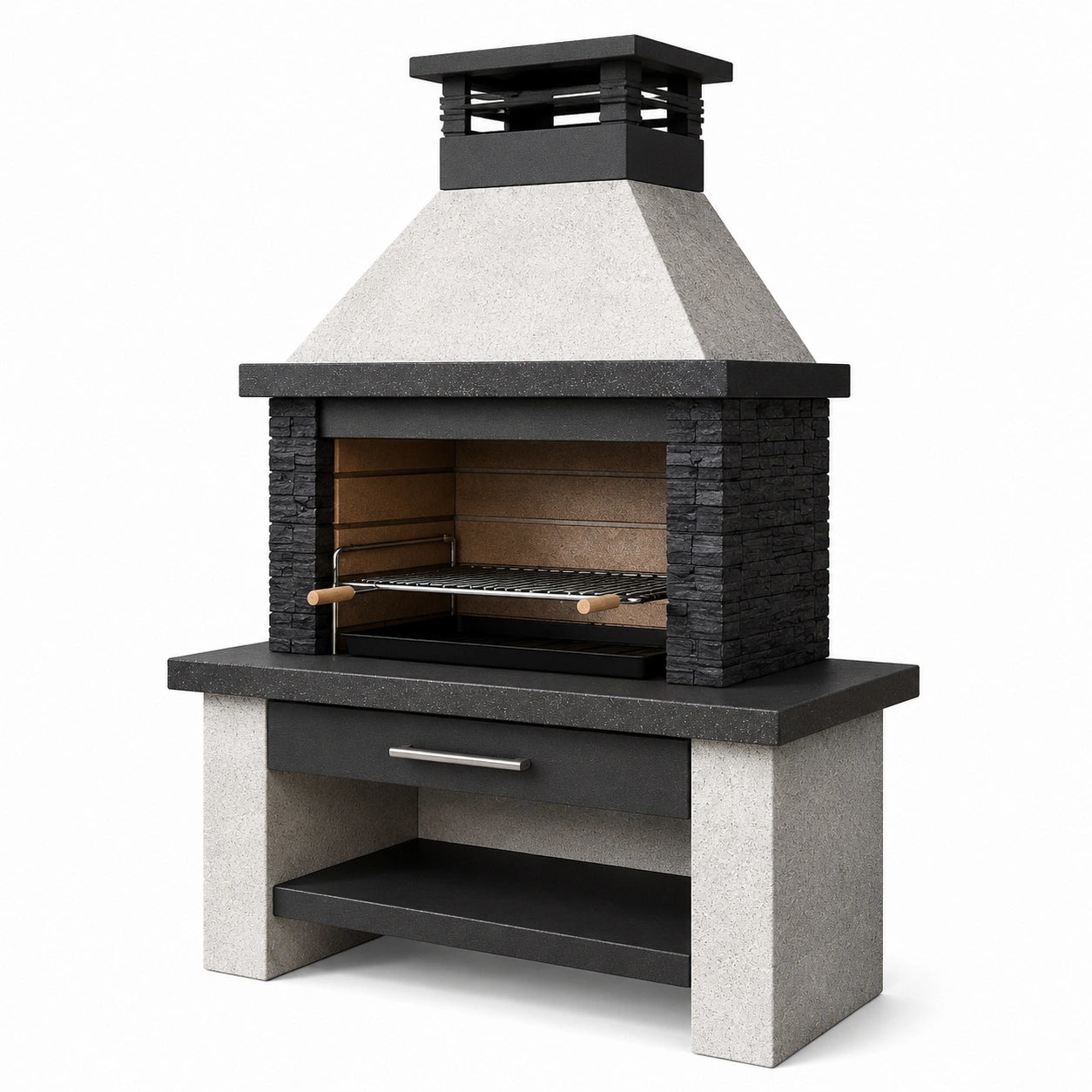 Grillkamin aus Beton und Naturstein Grau/Schwarz