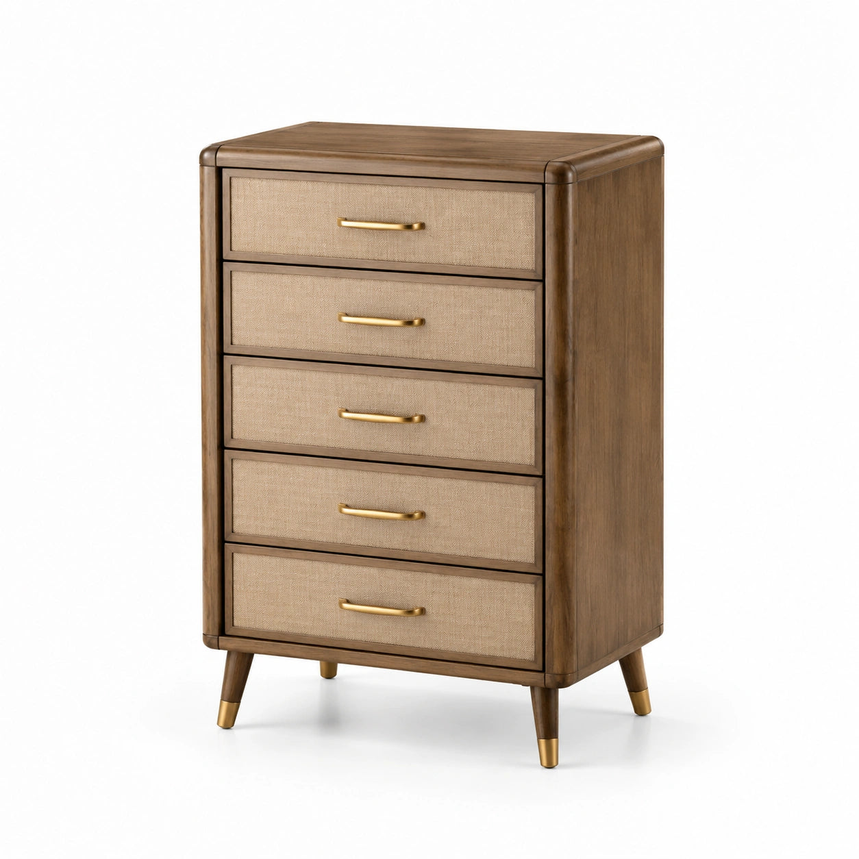 Holzschubladenschrank aus Eiche mit Leinenschubladen in Braun und Beige