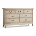 Kommode mit 7 Schubladen Eichenholz Antik Messinggriffe Beige 160 cm