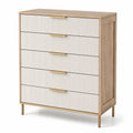 Kommode aus Eichenholz und MDF mit 5 Schubladen, beige und gold