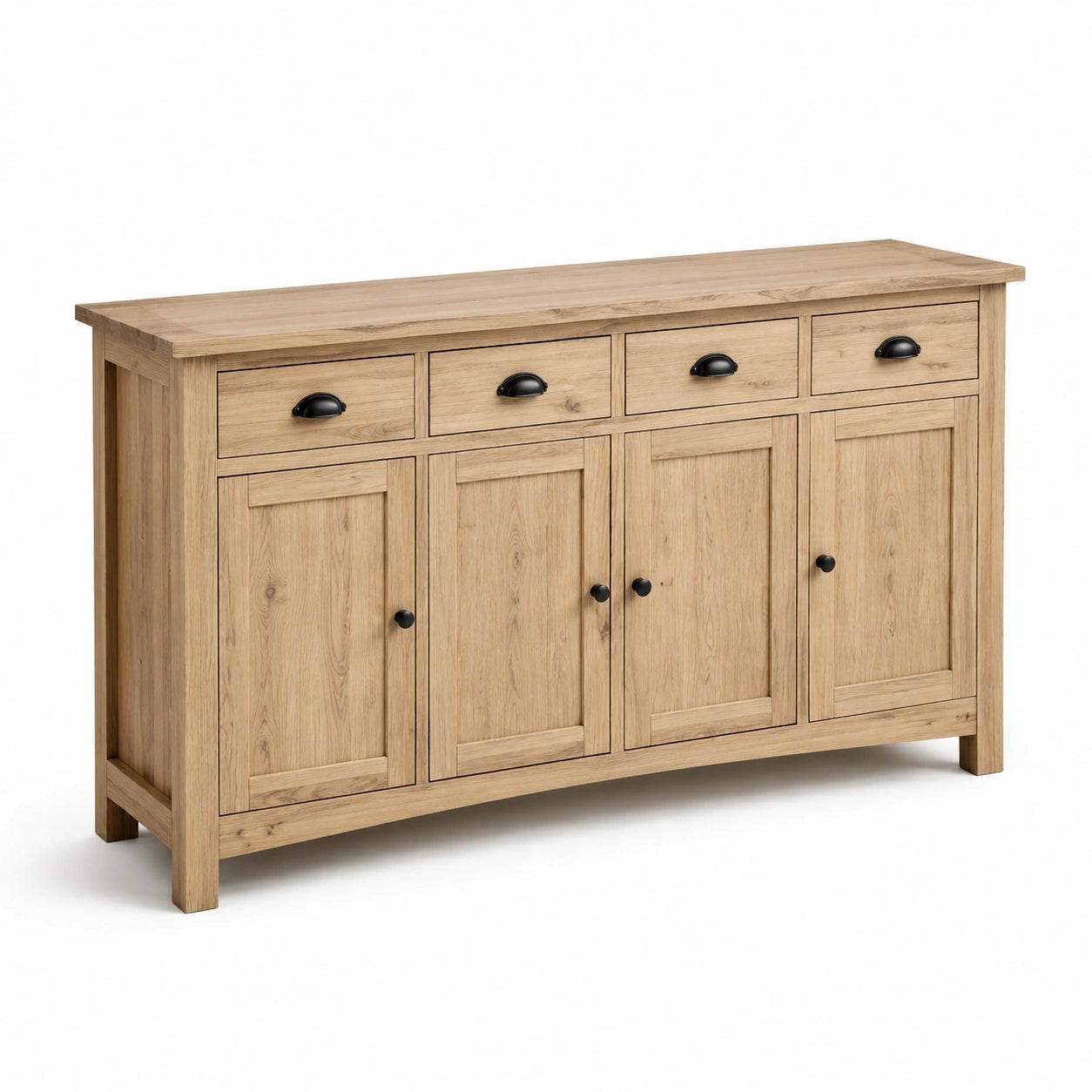 Sideboard Eiche Massivholz 4-türig mit 4 Schubladen, 150x40x85 cm, Natur