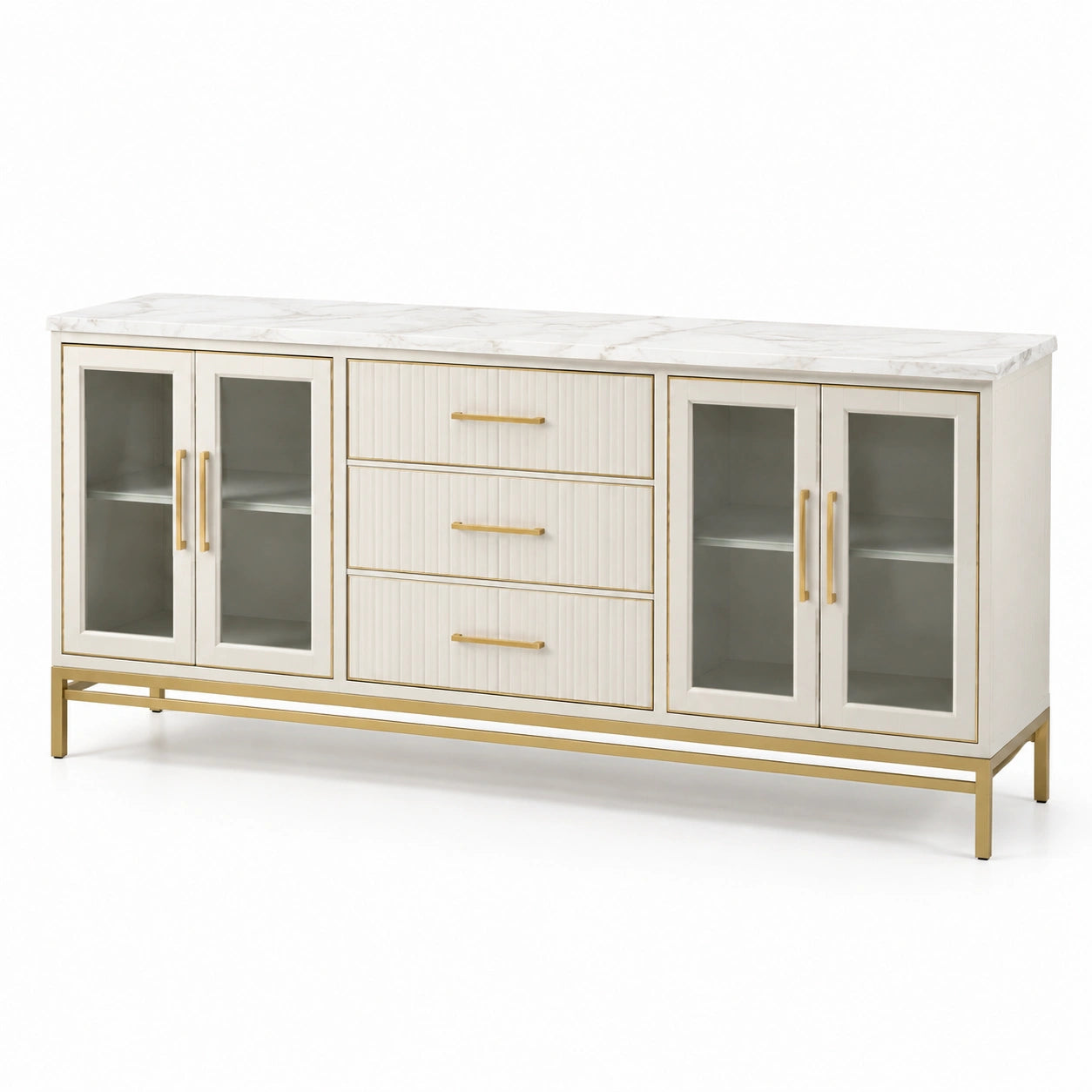 Sideboard aus MDF Glas Edelstahl 180 x 40 x 85 cm Weiß