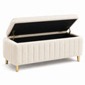 Samt Aufbewahrungsbank mit Metallbeinen Beige 120x40x45 cm