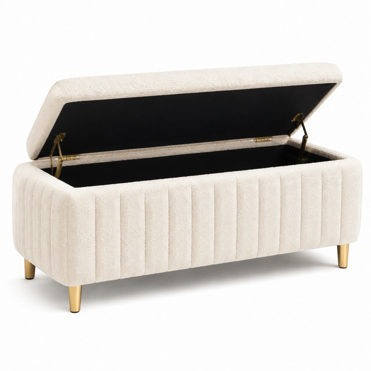 Samt Aufbewahrungsbank mit Metallbeinen Beige 120x40x45 cm
