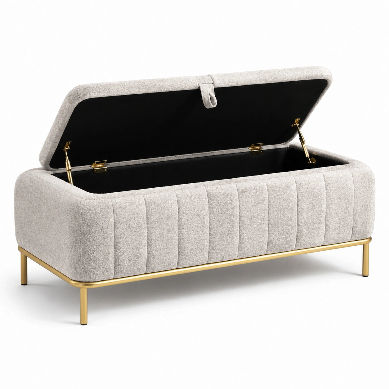 Polster-Aufbewahrungsbank mit Metallbeinen 120cm Beige