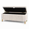 Samt Aufbewahrungsbank mit Metallbeinen Beige 120x40x45cm