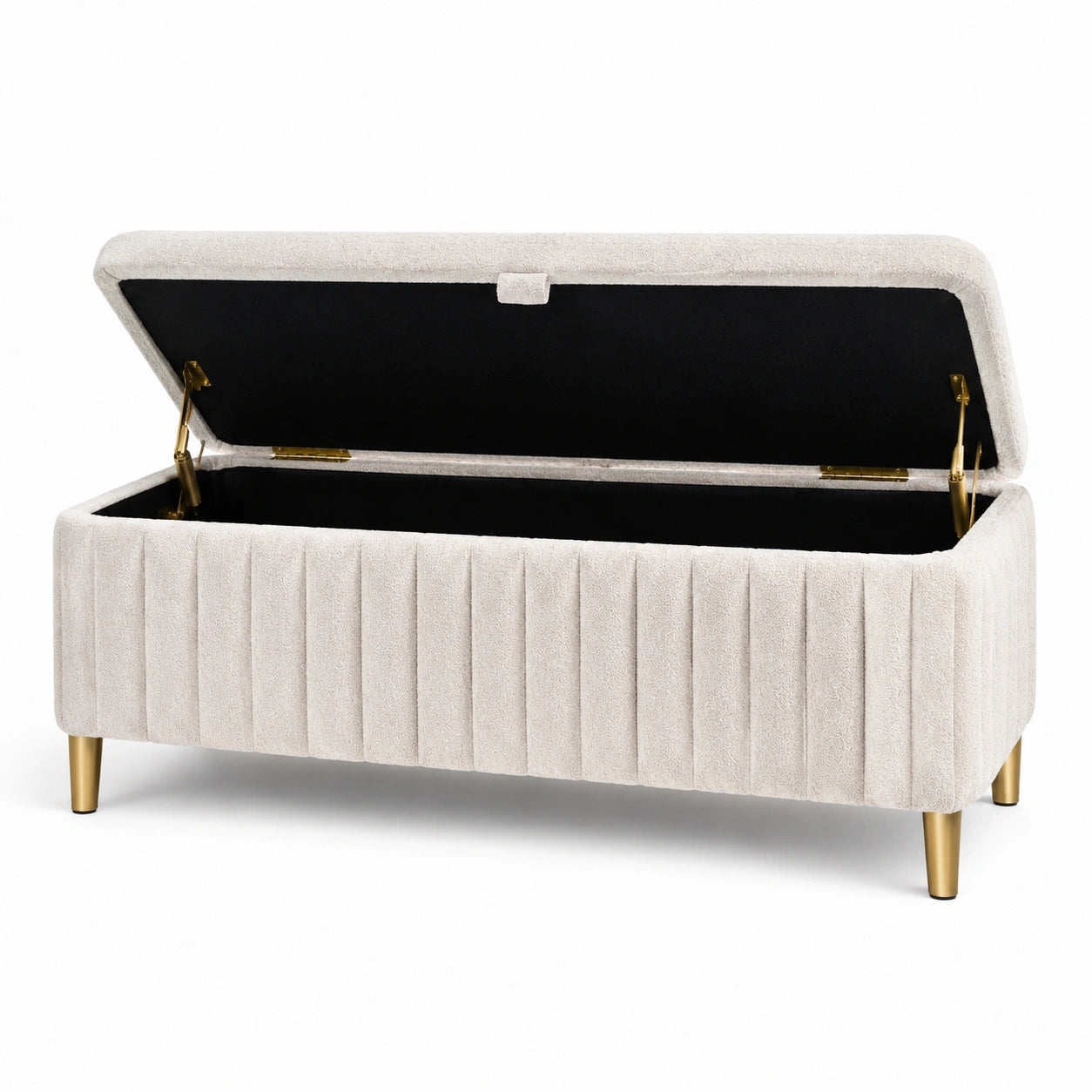 Samt Aufbewahrungsbank mit Metallbeinen Beige 120x40x45cm