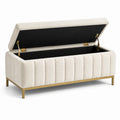 Bouclé Aufbewahrungsbank mit Messingrahmen 120 cm Creme