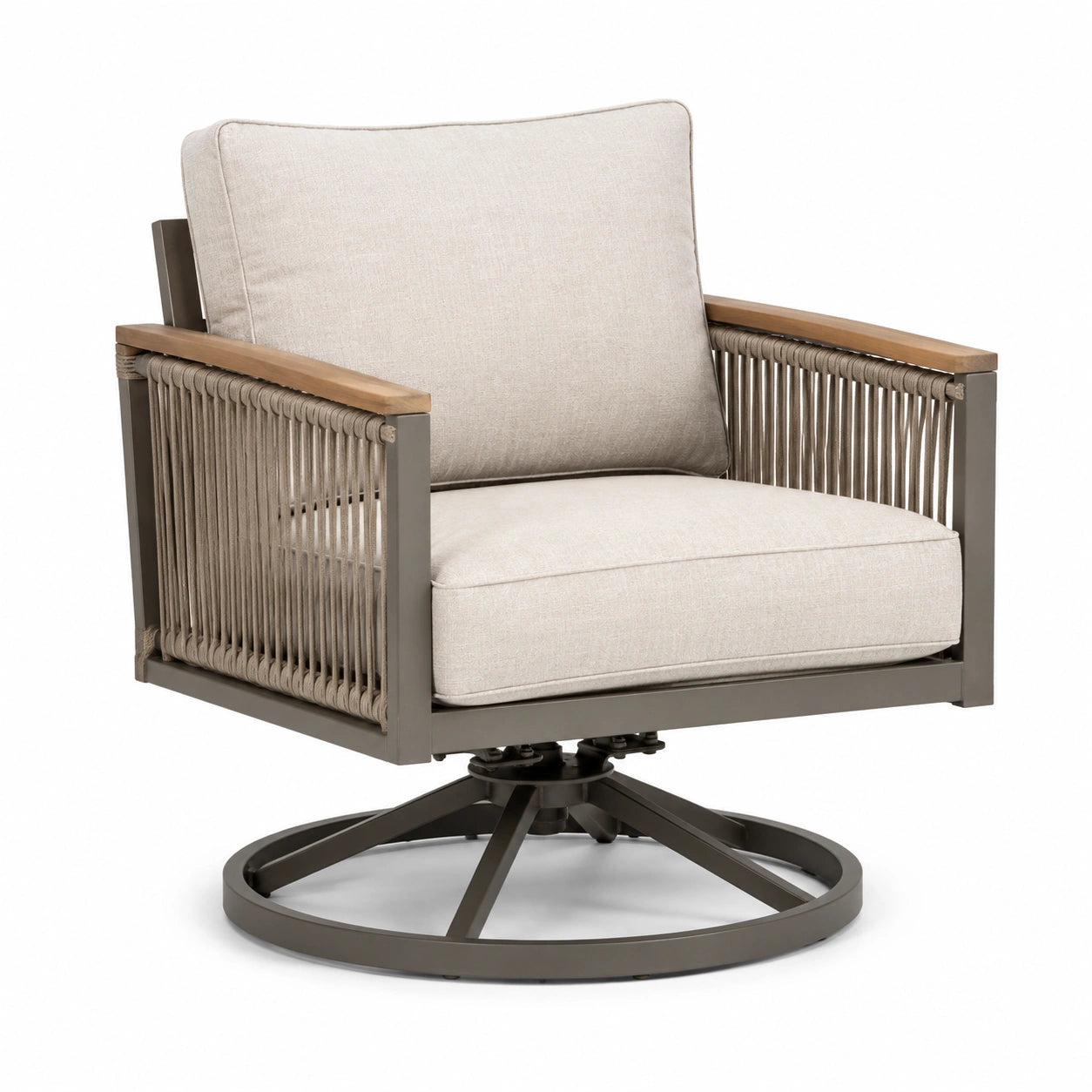 Aluminium Drehsessel mit Polyesterkissen Beige