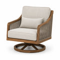Drehsessel aus Akazienholz mit Polyethylen-Seilgeflecht und Polyester-Bezug Beige