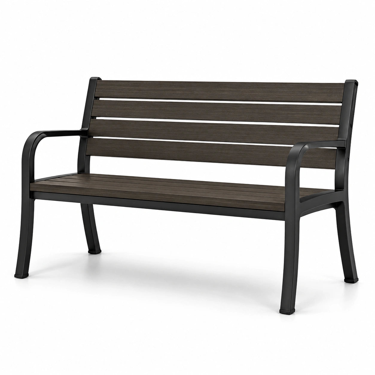 Gartenbank Stahlrahmen Holzoptik WPC 126cm Braun/Schwarz