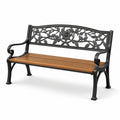 Gartenbank Gusseisen-Holz mit Blumendekor 125cm Schwarz/Braun