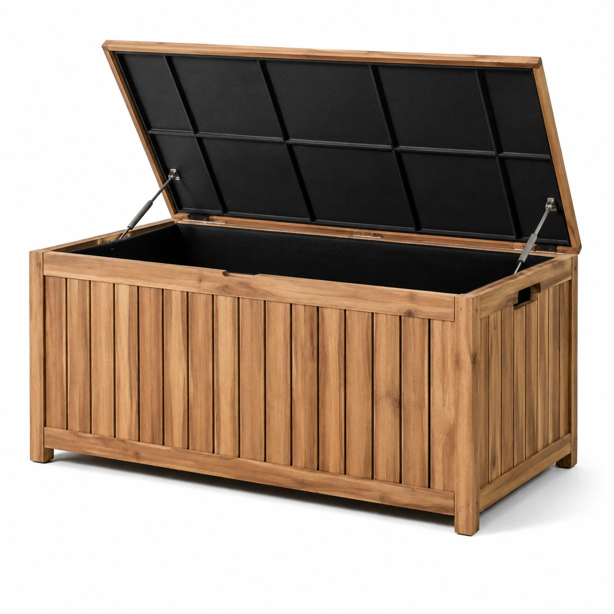 Gartenbox aus Akazienholz mit hydraulischem Deckel 120x60x55 cm