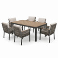 Outdoor-Essgruppe Aluminium Tisch und Stühle Set für 6 Personen Teakoptik Beige