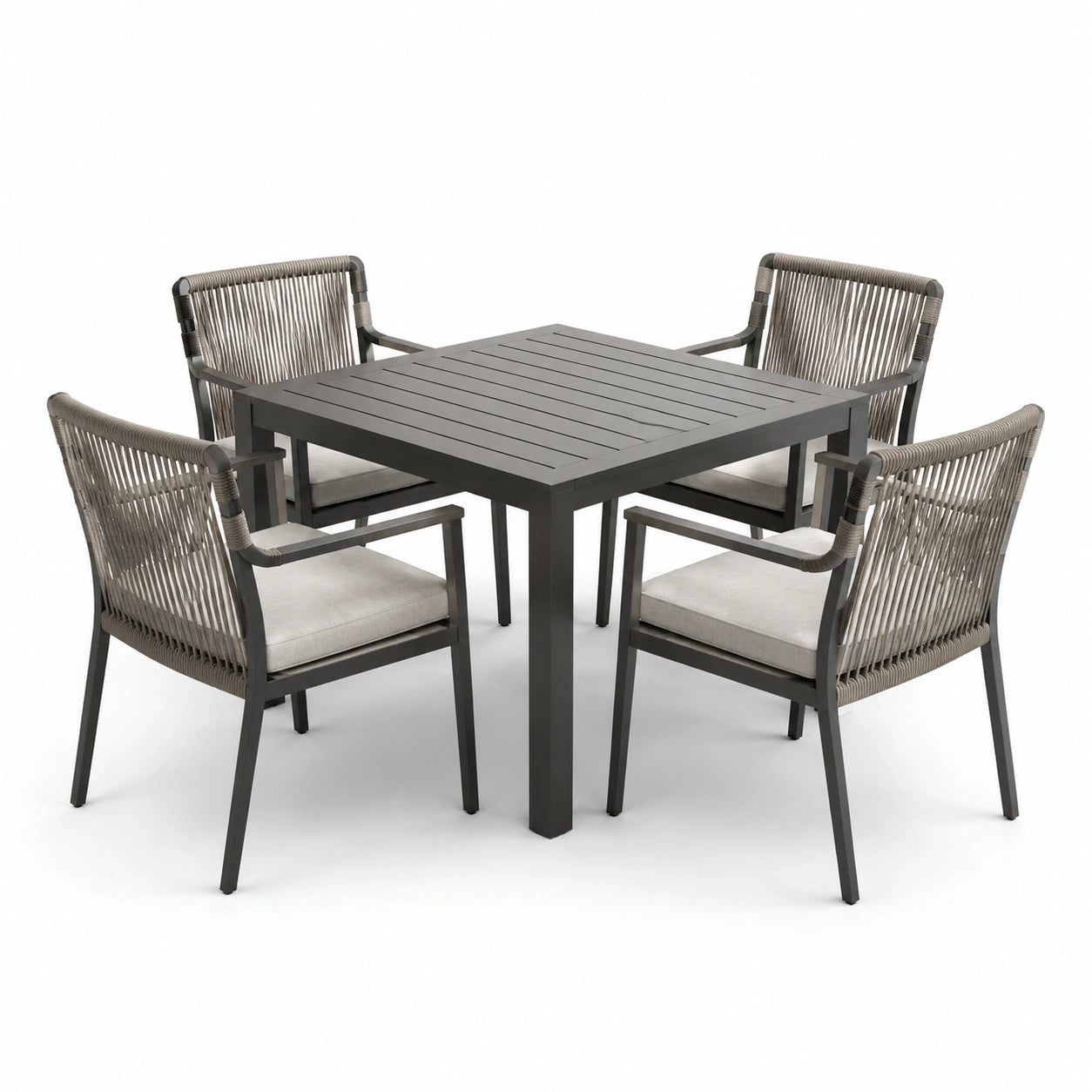 Aluminium Gartenmöbelset mit Polyester-Seil 5-teilig Quadratisch Grau