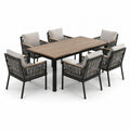 Outdoor-Essgruppe mit Tisch und 6 Stühlen aus Teakholz und Aluminium Beige/Grau