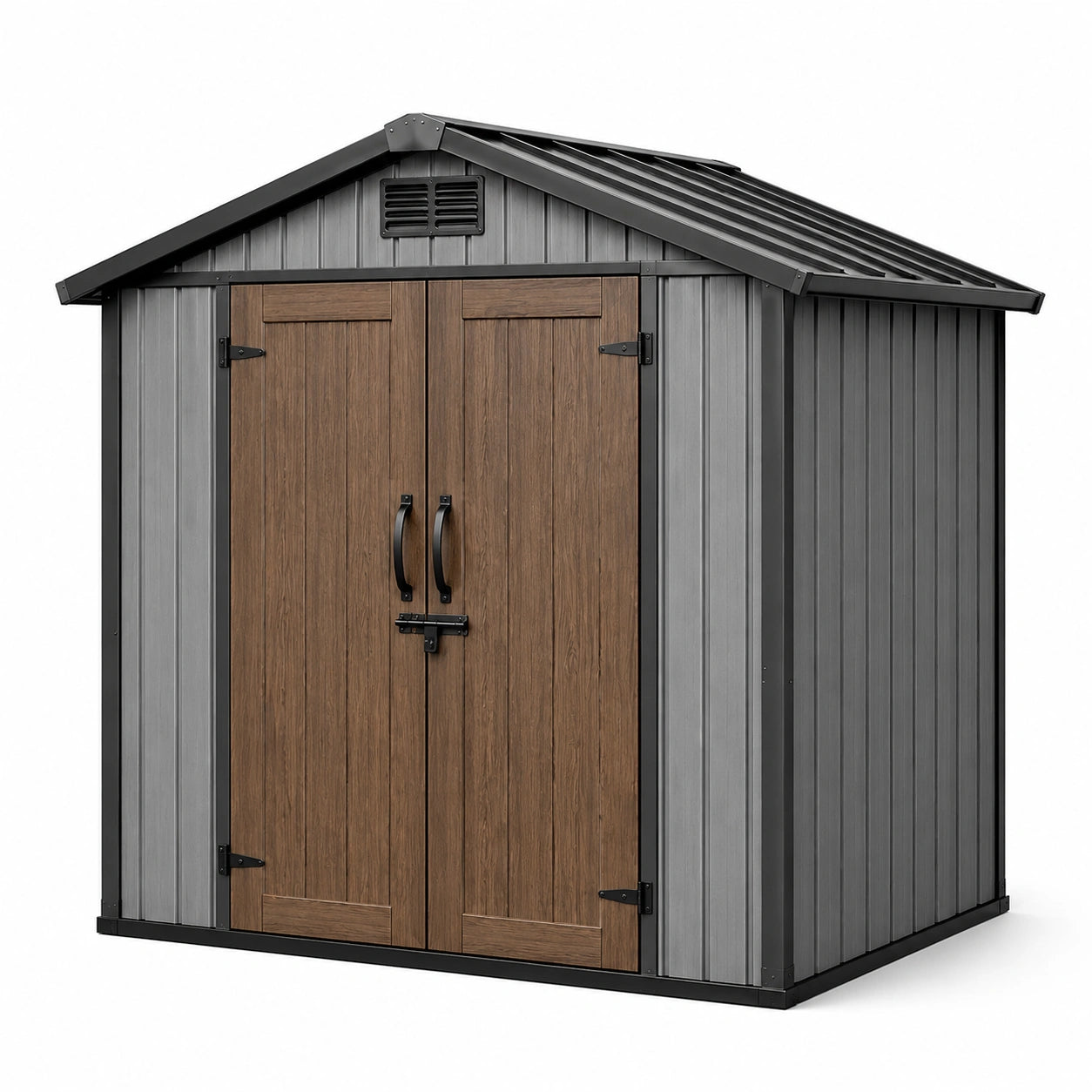 Metall Gartenhaus mit Holzverbundstoff Türen Grau/Braun