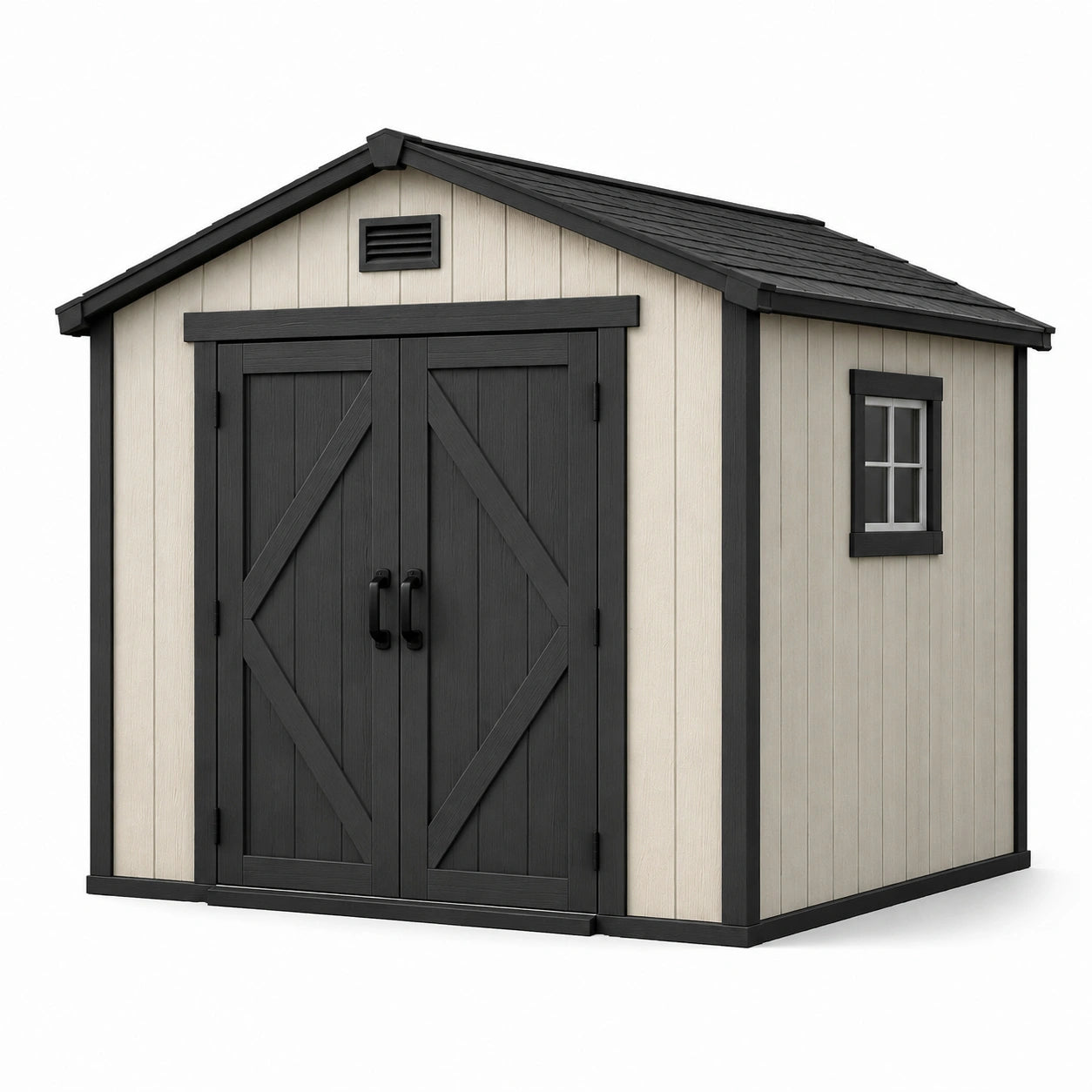 Kunststoff Gartenhaus mit Doppeltür und Fenster Beige/Schwarz 238x178x226cm