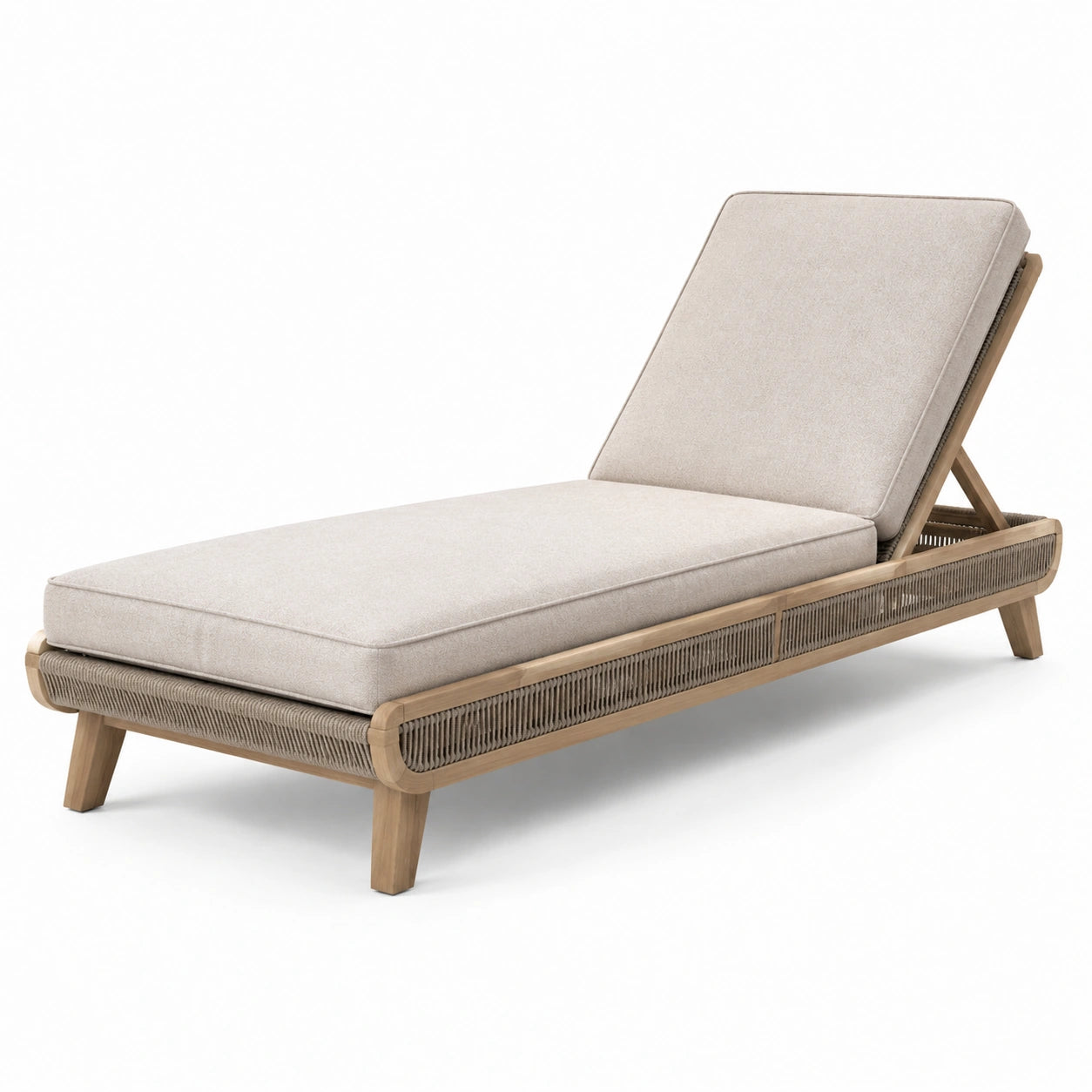 Teakholz Sonnenliege mit Polyesterpolsterung in Beige